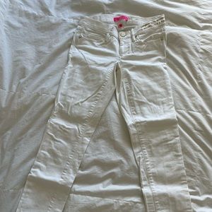 Lilly Pulitzer raw hem white jeans - gold quote on hip